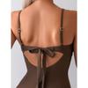 Vintage Coffee Swimwear Women 2026 Pearls Strap Hollow Out Metal Diamond Tummy Control One Piece Swimsuit Beach Bathing Suits