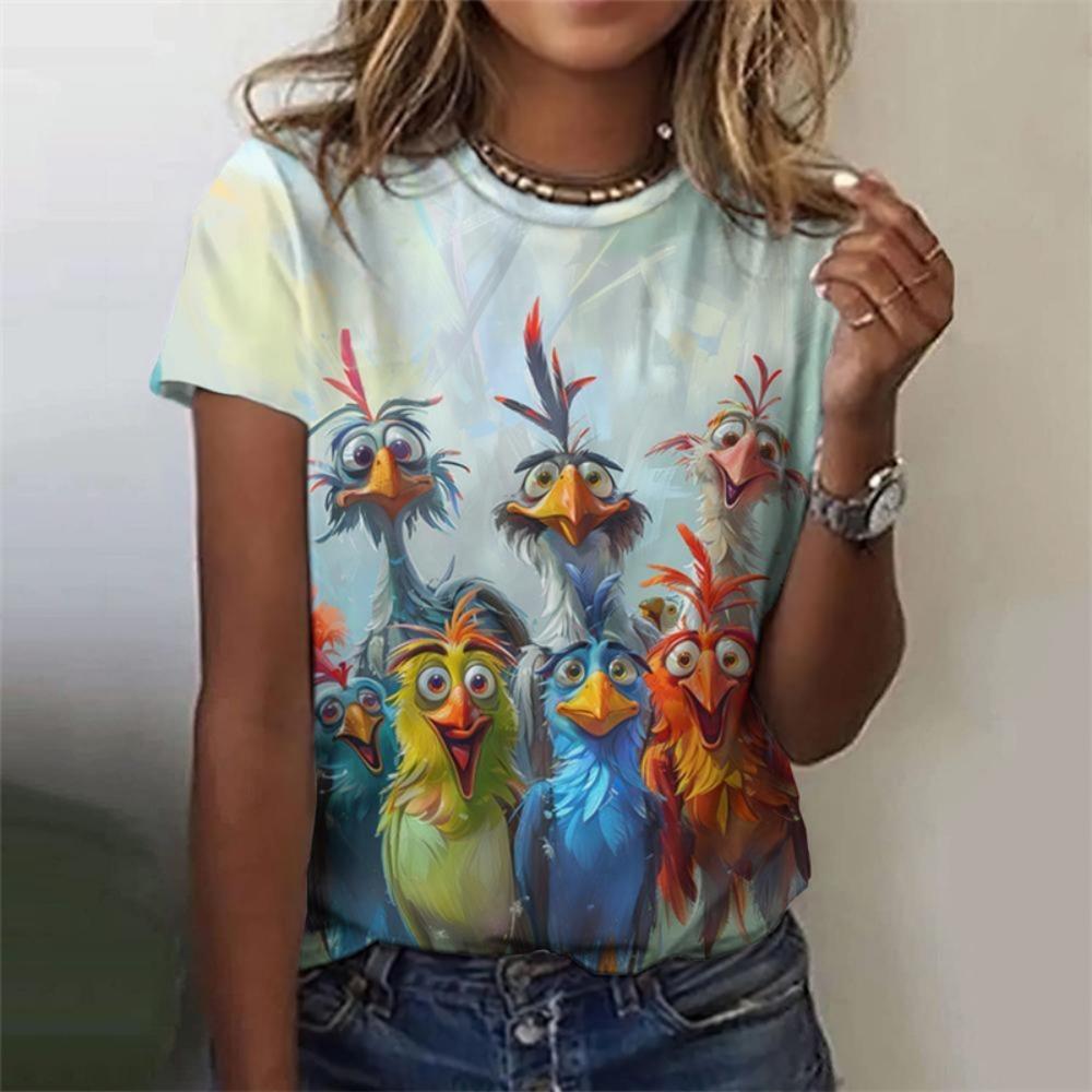 Cute Chicken Pattern T-shirt Women Funny Animal 3d Printed T-shirt Summer Fashion O-neck Top Short Sleeve
