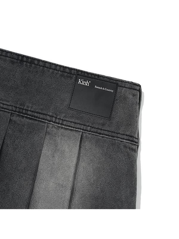 Kirsh Low-Waisted Asymmetrical Denim Pleated Mini Skirt [Gray]