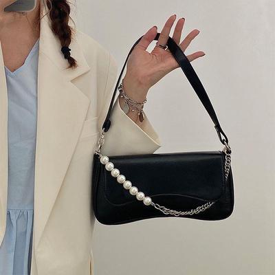 Fashion Women's  Trend Pearl Chain Shoulder Bags Ladies PU Leather Handbags Female All-match Flap Underarm Clutch Bags Purse