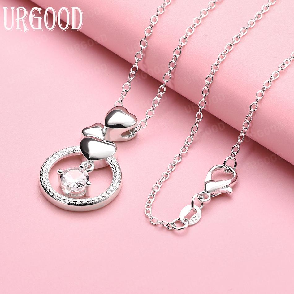 925 Sterling Silver Fashion AAA Zircon Heart Pendant Necklace Wedding Jewelry