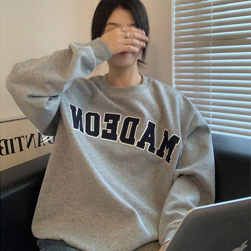 

Осень-зима Женская толстовка с капюшоном с круглым вырезом и буквенным принтом, женская свободная толстовка с длинным рукавом в стиле ретро 2XL