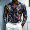 2026 Men's Shirt French Retro Blue Purple Gold Rose Flower Shirt White Background Pattern Slim Fit Long Sleeved Shirt XS-6XL