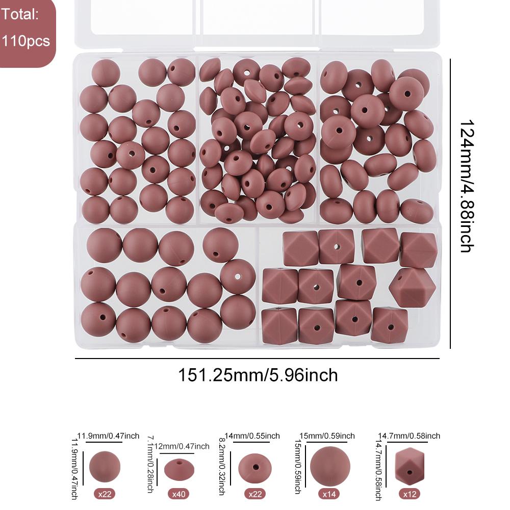 Kovict 110Pcs/Set Silicone Beads Round Lentil Hexagon Loose Bead For Jewelry Making DIY Necklace Bracelet Keychain Accessories