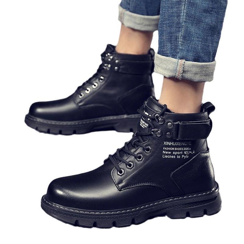 Martin boots men's autumn new high-top British style black locomotive leather boots spring and autumn casual leather shoes Y