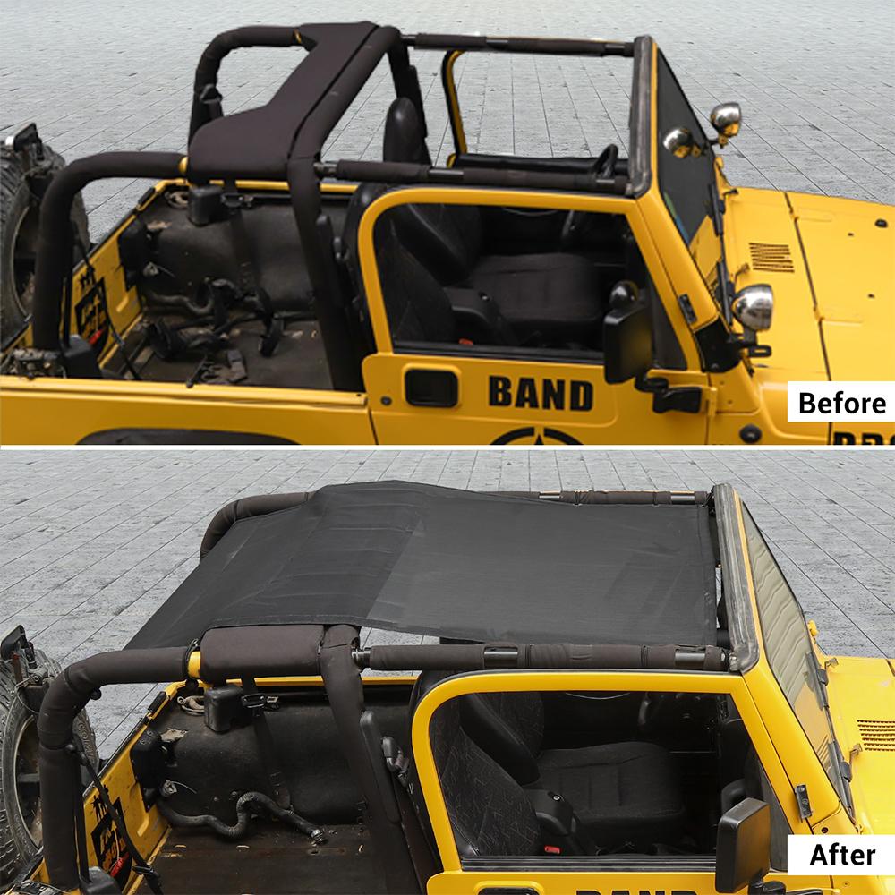 Sunshade Full Mesh Shade Top Anti-UV Cover for Jeep Wrangler TJ 1997-2006 Provide UV Protection,Black