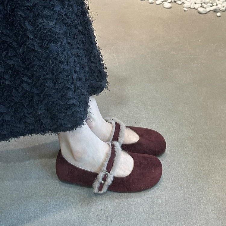 Gentle Evening Breeze Velvet Mary Jane Shoes Women's Doudou Shoes Cotton Shoes 2024 Autumn and Winter Outer Wear Suede Single Shoes Fluffy Shoes