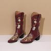 Fashion IPPEUM Cowboy Boots For Women Red Embroidered Size 43 Cowgirl Outfit Shoes Calf High Boots