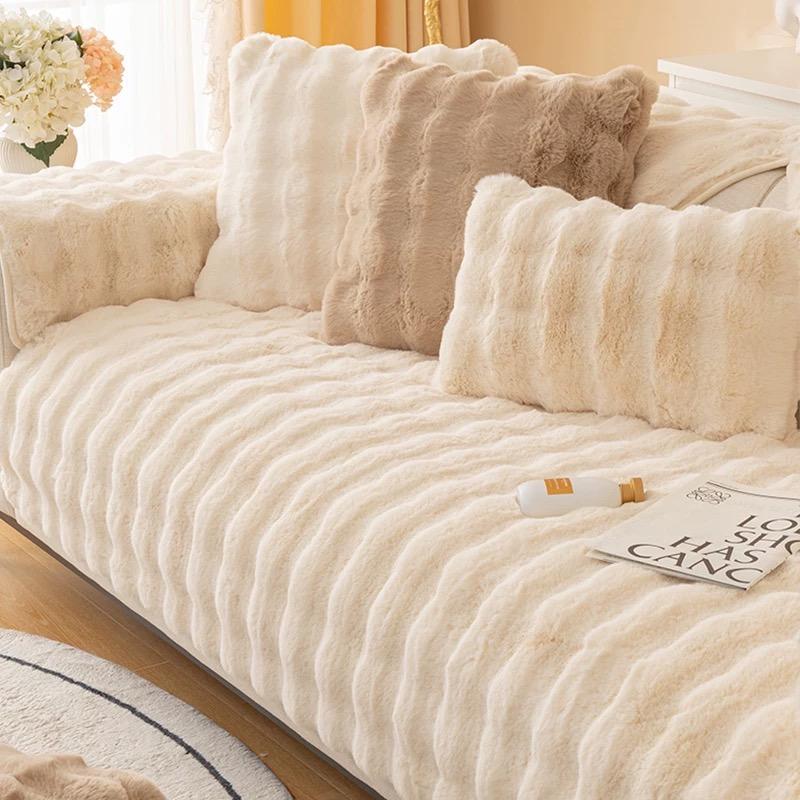 Warm Velvet Sofa Cover Imitation Rabbit Hair Thick Plush Winter Sofa Cushion Living Room Thickened Bubble Velvet Sofa Cover