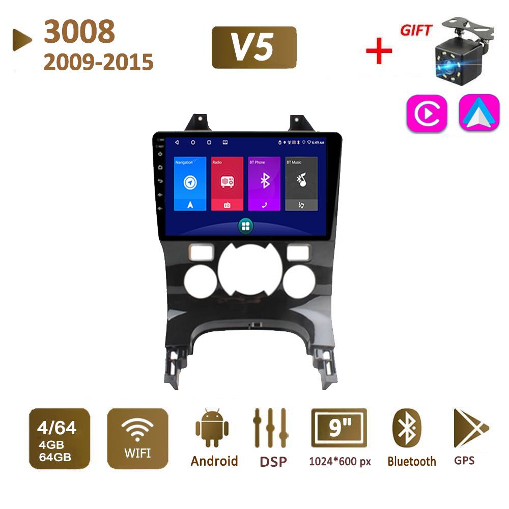 

Автомобильная магнитола Android стерео для Peugeot 3008 2009-2015 2 Din мультимедиа Carplay навигация авторадио GPS WIFI головное устройство 4 + 64 ГБ 4+64GB,AT