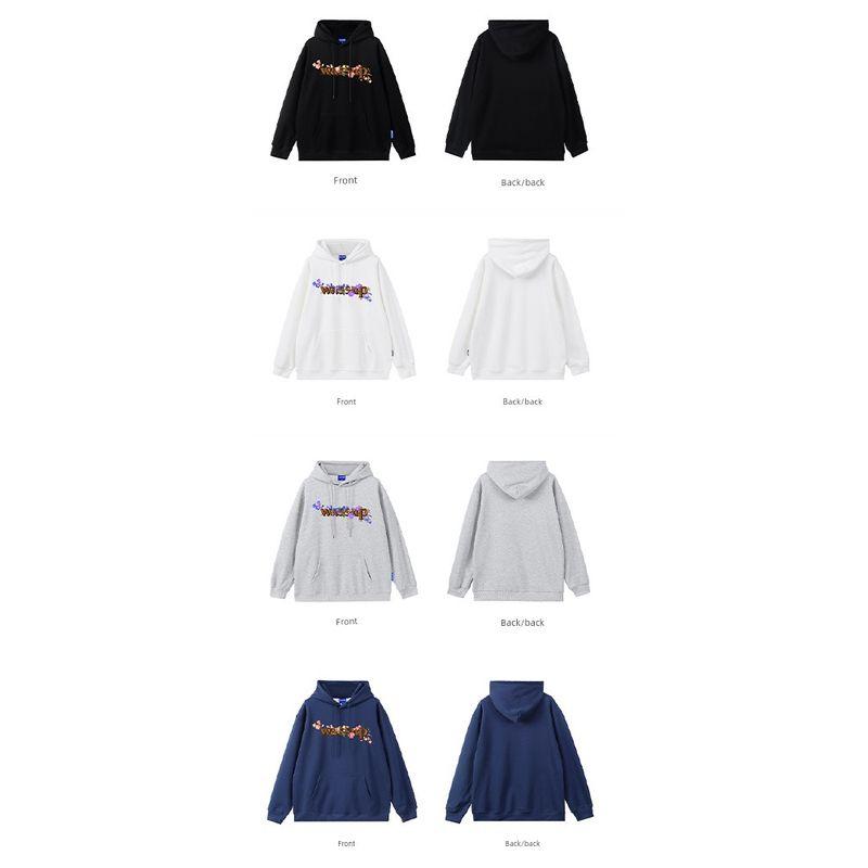 Wassup Floral Letter Hoodie Men's Autumn and Winter American Street Style Couple's National Trend Pullover Top