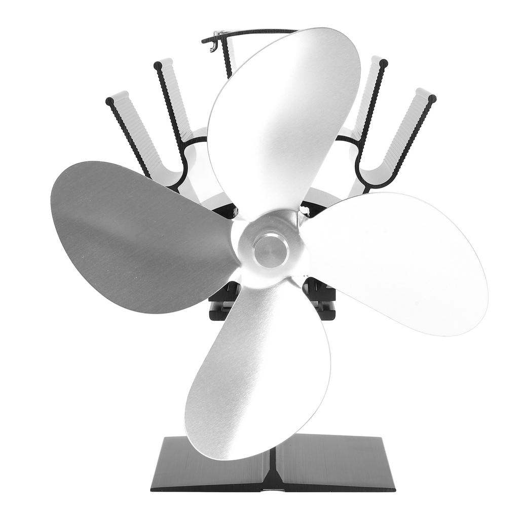 4 Blade Heat Powered Stove Fan With Heat Shield Thermometer Aluminum Alloy Noiseless Heat Powered