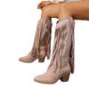 Embroidered Big Yard Pointed Toe High Heel Tassel Boots Women's 2025 Winter New Ethnic Style Thick-heeled Knight Boots