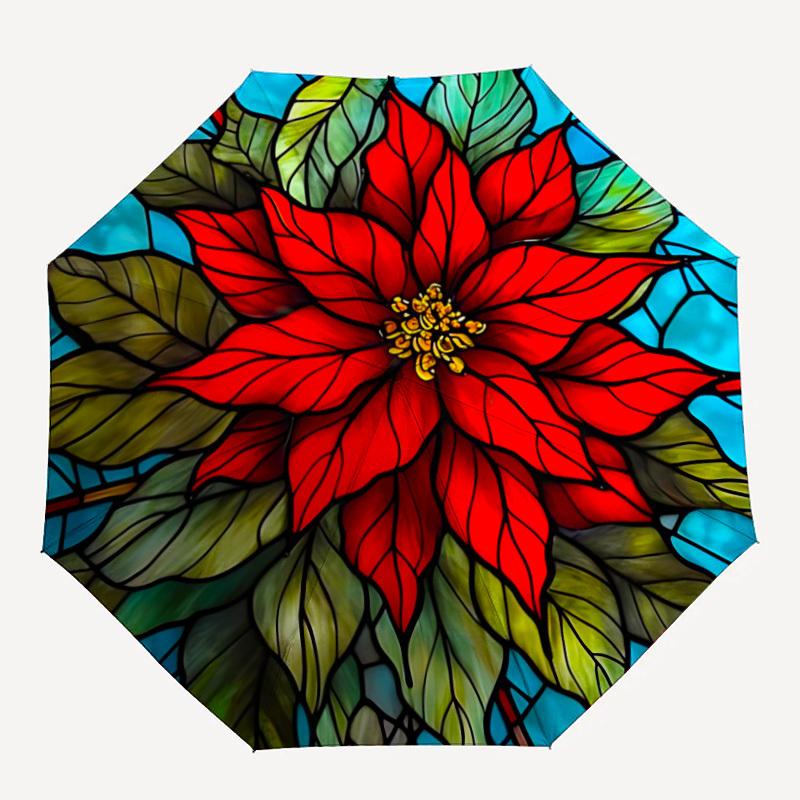 

1pc Stained Glass Flower Automatic Folding Umbrella - Design, Durable Iron Frame for Travel, Outdoor, Beach Fashion Accessory a0920058