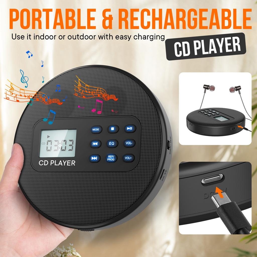 Portable CD Player MP3 Music CD Music Player Student Machine Dual Speaker Walkman Repeat Play U Disk Play