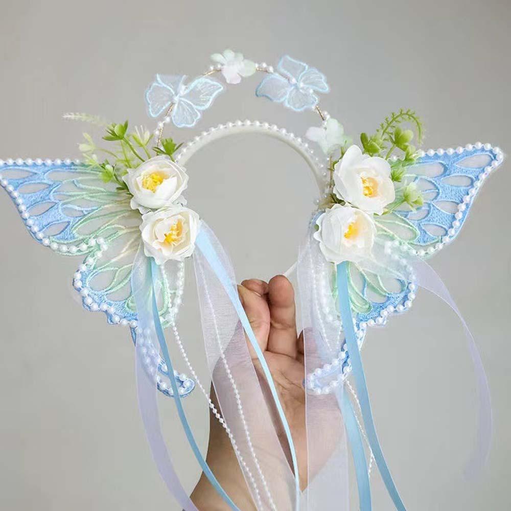 Sweet Butterfly Fairy Hair Hoop Mesh Elf Ear Headband Fashion Flower Headband  Daily
