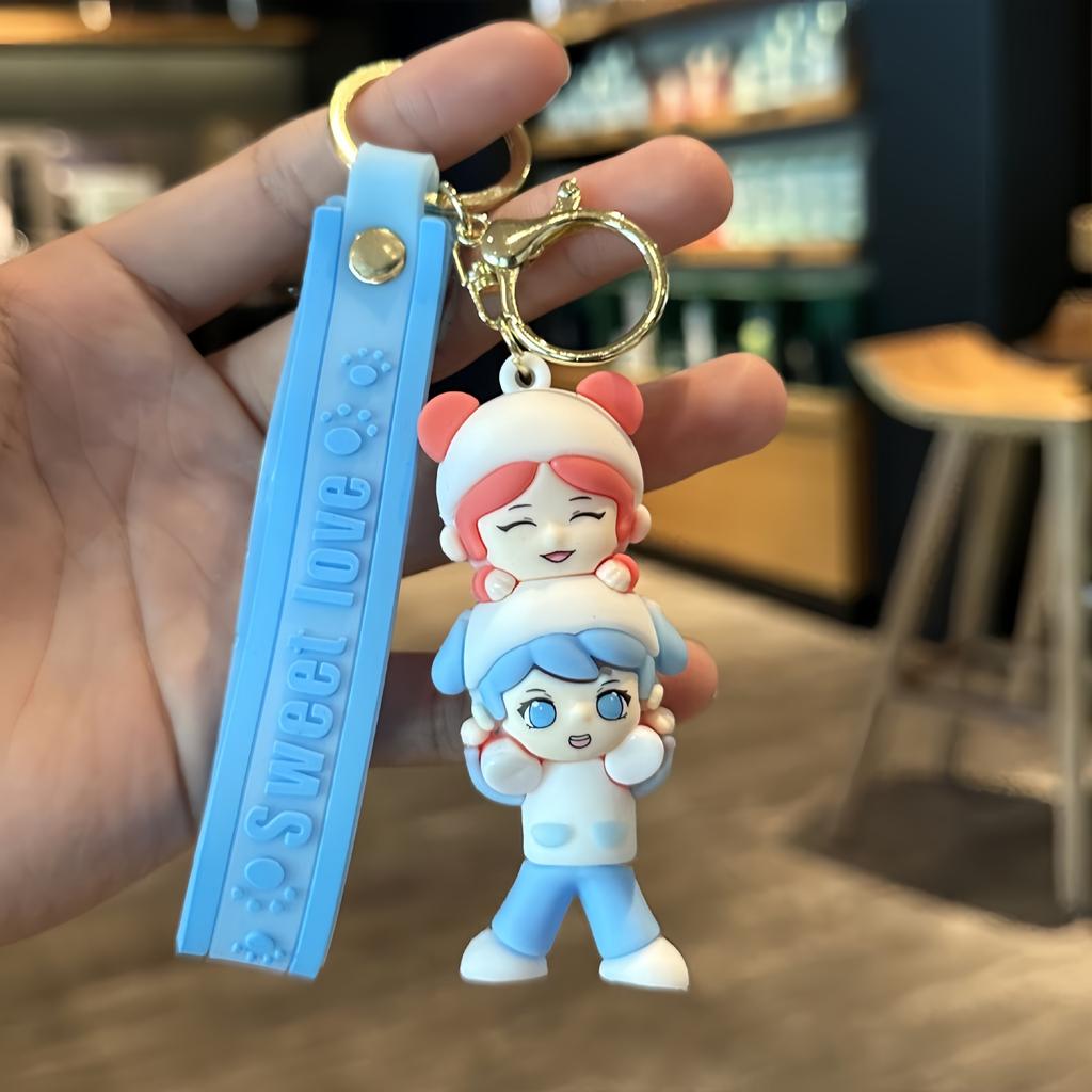 Cartoon Character Couple Keychain Cute Soft Plastic Doll Car Keychain Fashion Gift Bag Pendant