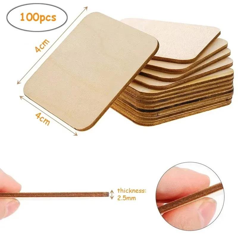 

100pcs/lot 4-6cm Unfinished Blank Wood Squares, Wooden Square Slices for DIY Enthusiasts in the Realm of Art, Engraving, Carving
