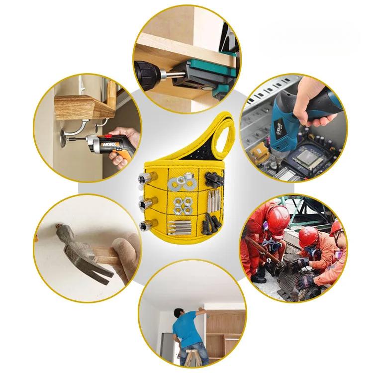 Magnetic Wristband with Strong Magnets Holds Nails 9 Magnetic Tools Magnetic Wrist Strap Adjustable Screw Suction Convenient Bag