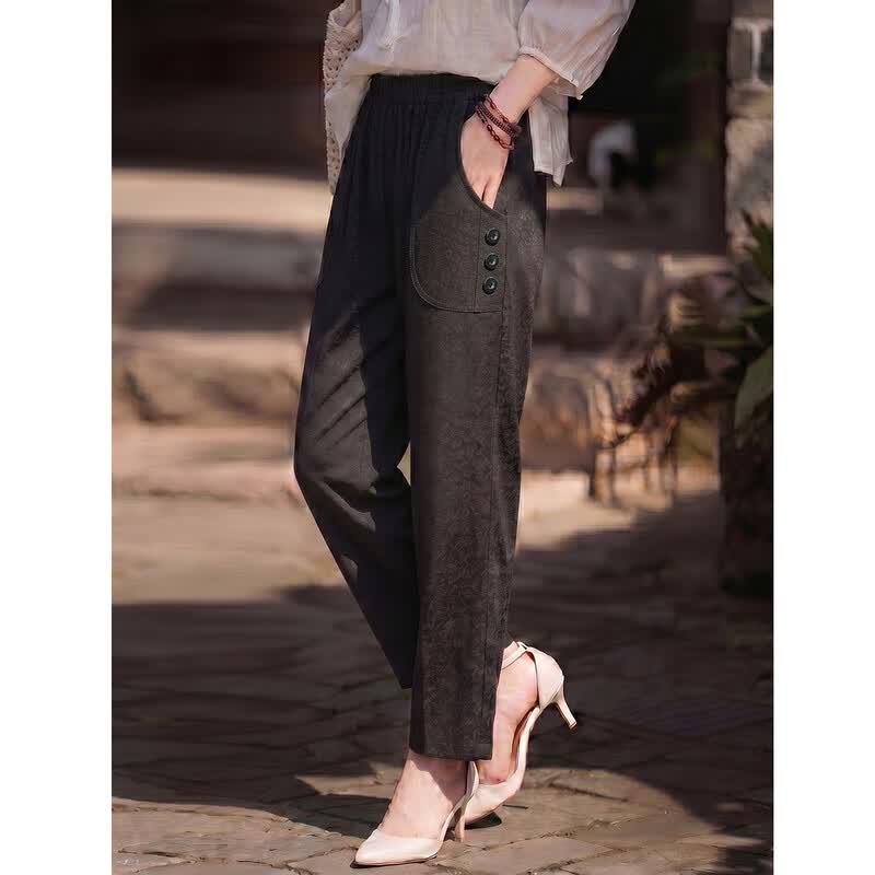 Haoyi Women s Chinese Style Straight-Leg Casual Pants L чёрный