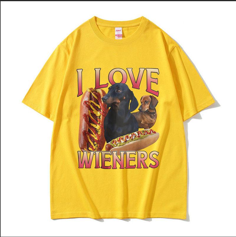 Kocham Jamniki Śmieszny Mem Koszulka Męska Vintage Moda Wysokiej Jakości Bawełniane Koszulki Unisex Codzienna O-szycie Ubrania Koszulka