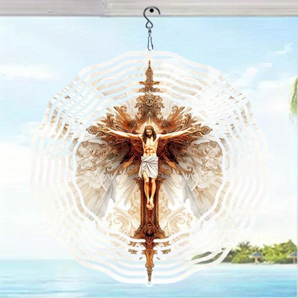 1pc - 2D Mandala Wind Chime with Jesus Christ Design - Rotating Artistic Ornament for Garden