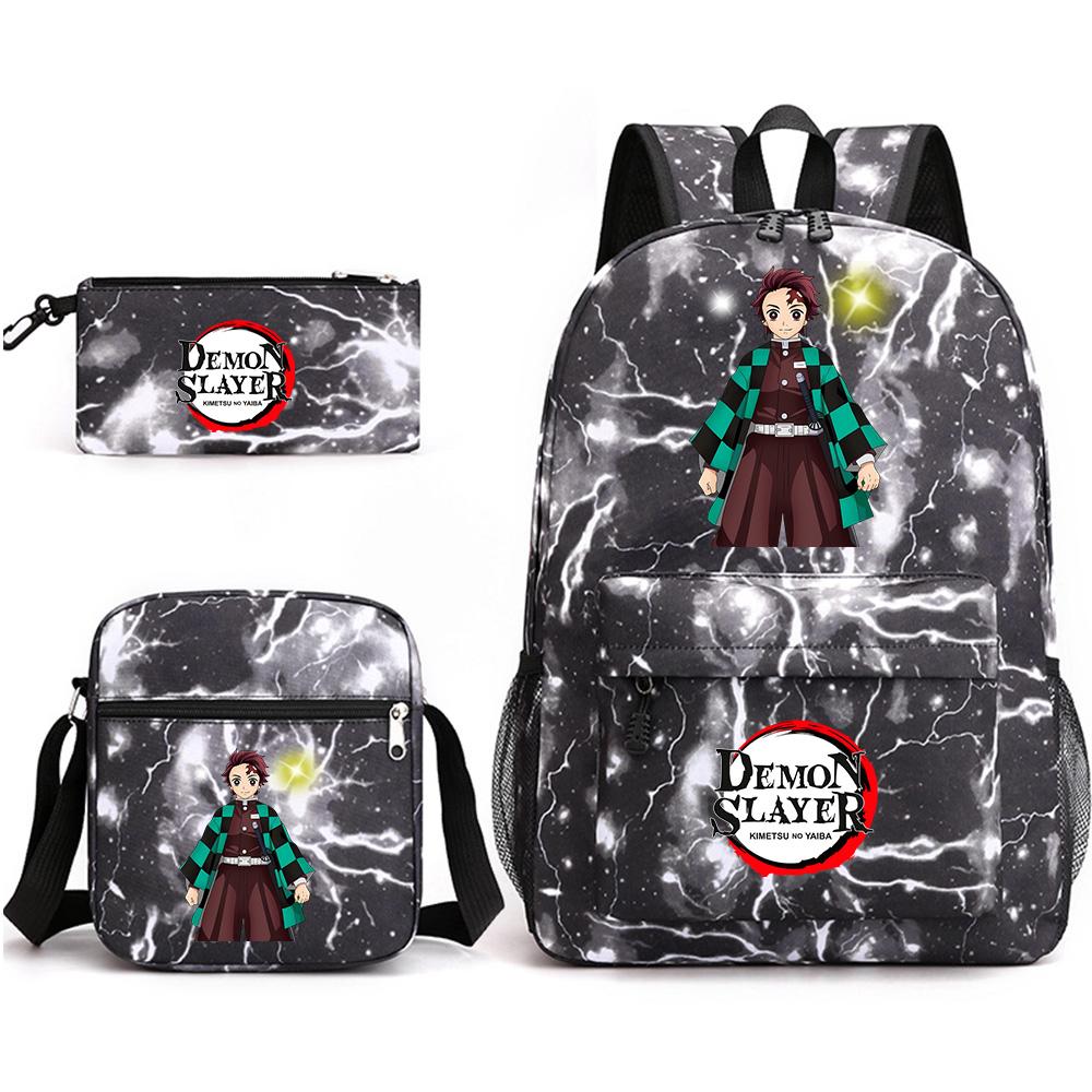 3 Stück/Set Anime Cartoon Demon Slayer Aufdruck Große Kapazität Buchtasche Rucksack mit Umhängetasche Federmäppchen für Schüler Junge Mädchen Schultasche