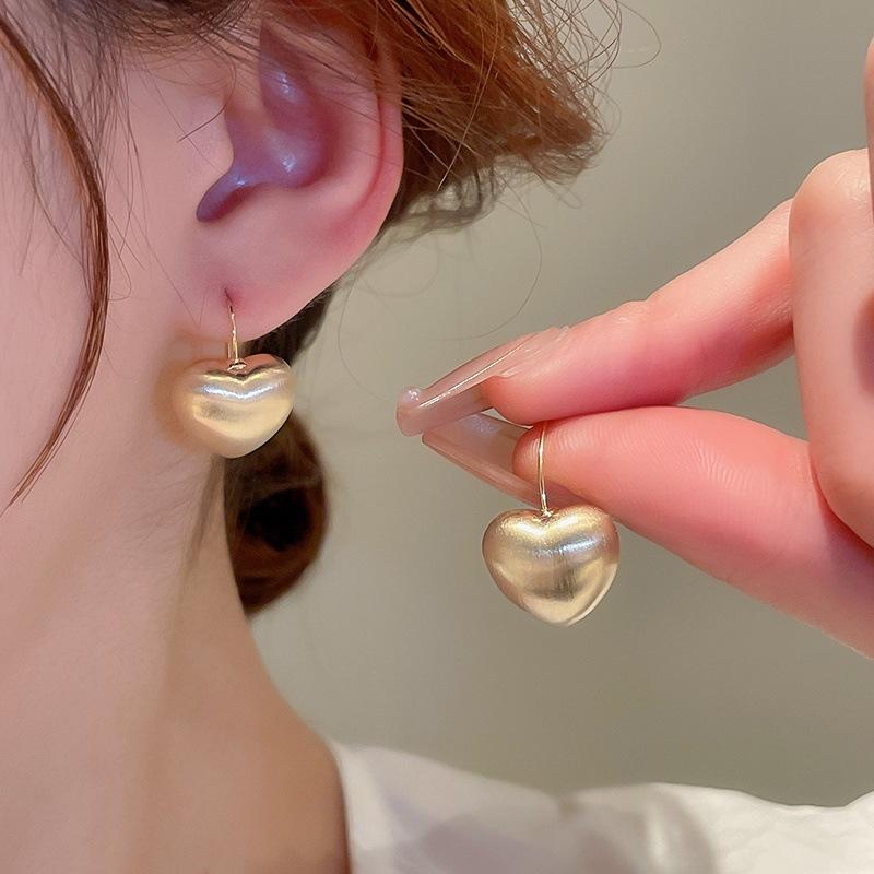 

ANENJERY матовые золотые серьги в форме сердца для женщин и девочек, универсальные, изысканные, сладкие, темпераментные, вечерние ювелирные изделия, подарки золотой