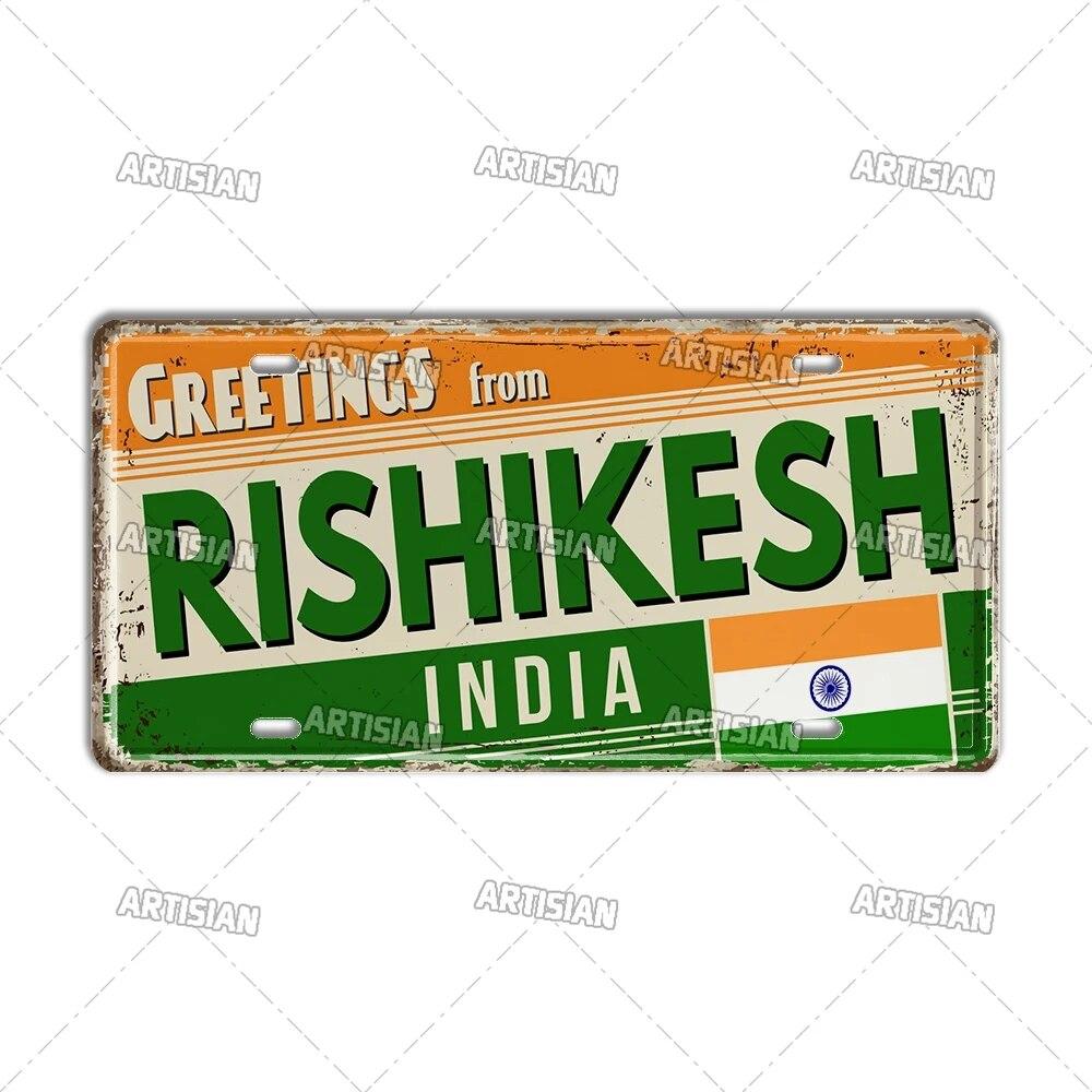 Artisian INDIA CHINA INDONESIAN License Plate Landmark State Metal Sign City Decorative Plaque Wall Decor Garage Bar Pub Club