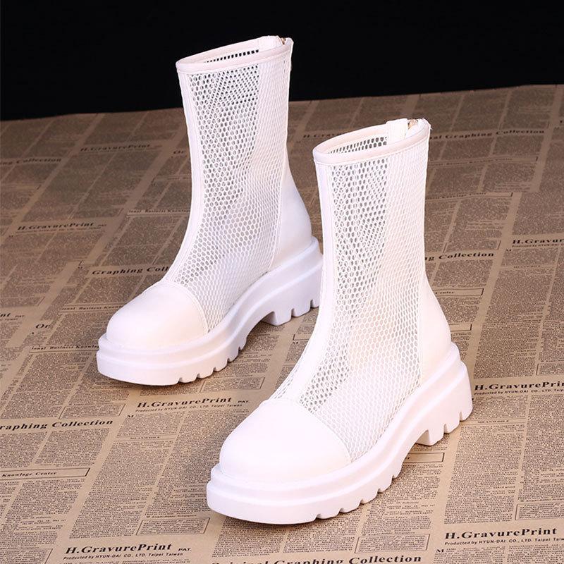 Medium tube soft bottom hole cool boots casual net boots women's new summer thin hollow mesh Martin boots women