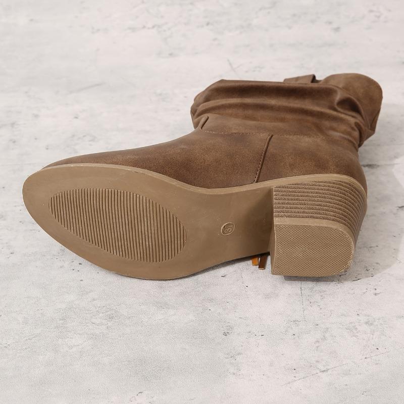 Chic Brown Faux Cover Ankle Boots with Tassel Detail - Chunky Heel, Zipper Closure,Comfortable Fabric Lining