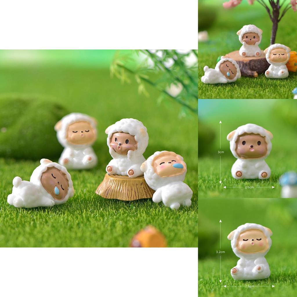 Adorable Resin Sheep Figurine Cute Garden Diy Decoration Cartoon Style
