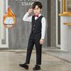Boy's Formal Ensemble: Fleece White Shirt, Black Suit Pants, Vest, Page Boy Overalls, Performance Costume