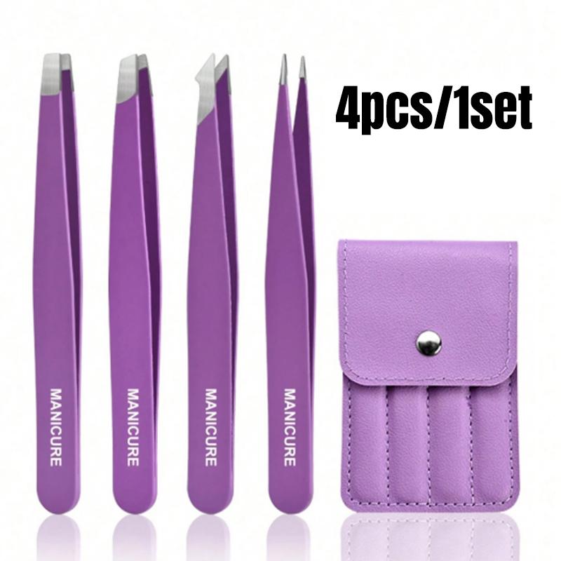 1/1pc Stainless Steel Eyebrow Tweezers Kit Eyebrow Eyelash Tweezers with Storage Bag Beauty Salon Home Hair Removal Tweezers