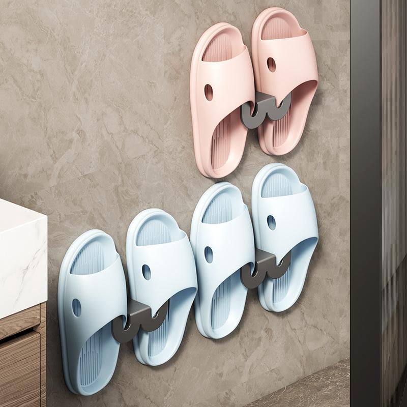 Bathroom Slippers Rack Slippers Storage Wall Mounted Shoe Storage Rack Hole-Free Storage Hook Door Slippers Rack