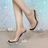 Women's 12CM Fashion Car Model Heels - Sexy Transparent Thick Heel Crystal Slippers, Non-Slip Square Toe Wedding & Party Shoes