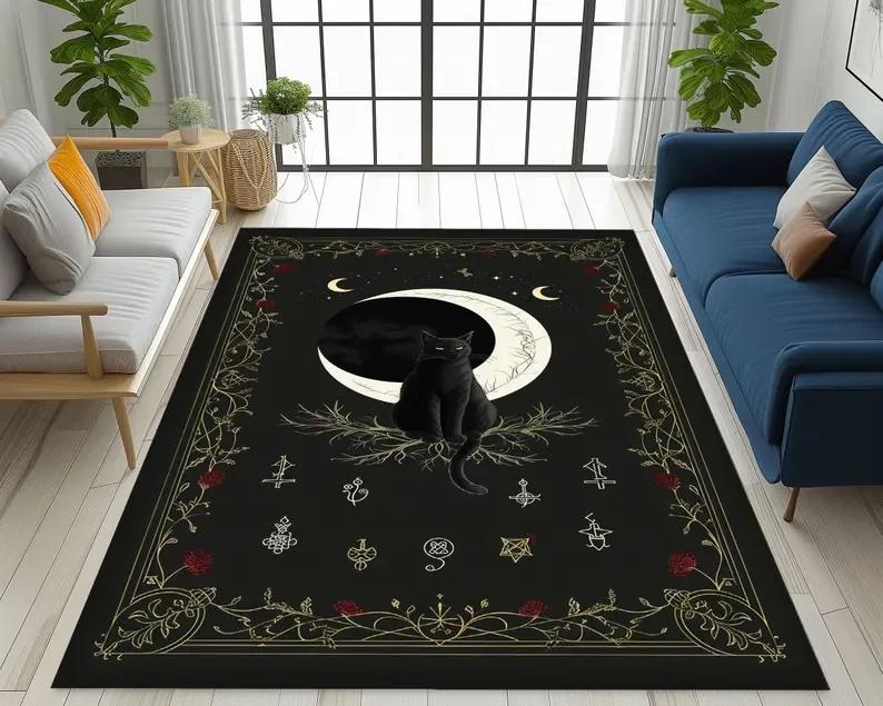 Gothic Sun and Moon Pattern DoorMat, Non-slip Floor Mat, Suitable for Living Room, Bedroom, Bathroom, Holiday Home Decoration