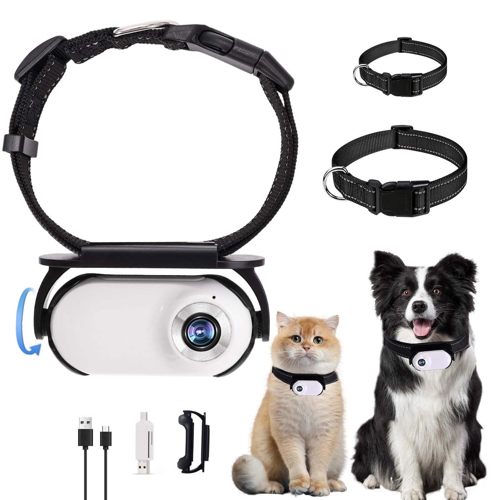 

Pet Collar Camera No Wifi Required HD Mini Sports Camera Cat Camera Choker Dog Tracker Collar with Video Records Pet Accessories without tf card білий