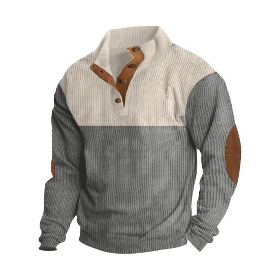 Høst Vår Herre Genser Knappet stativ krage Colorblock Skjæring Langermet Pullover Sport Uformell Daglig topp