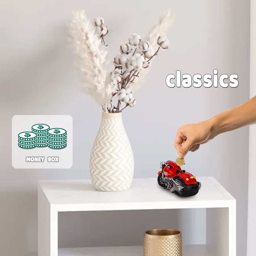 Collectible Figurines Mini Motorcycle Piggy Money Bank for Boys Home Office Table Bookshelf Decor Kid Ornament Toy Vehicle