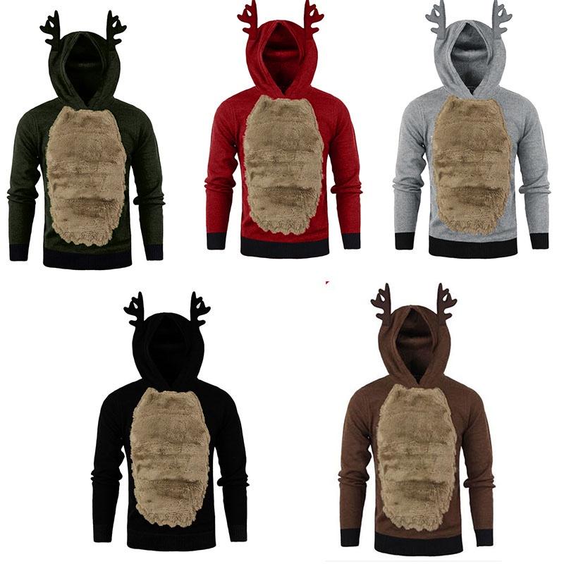 Luxuriöser Herren Weihnachts-Hoodie Pullover mit flauschigem Rentier-Design