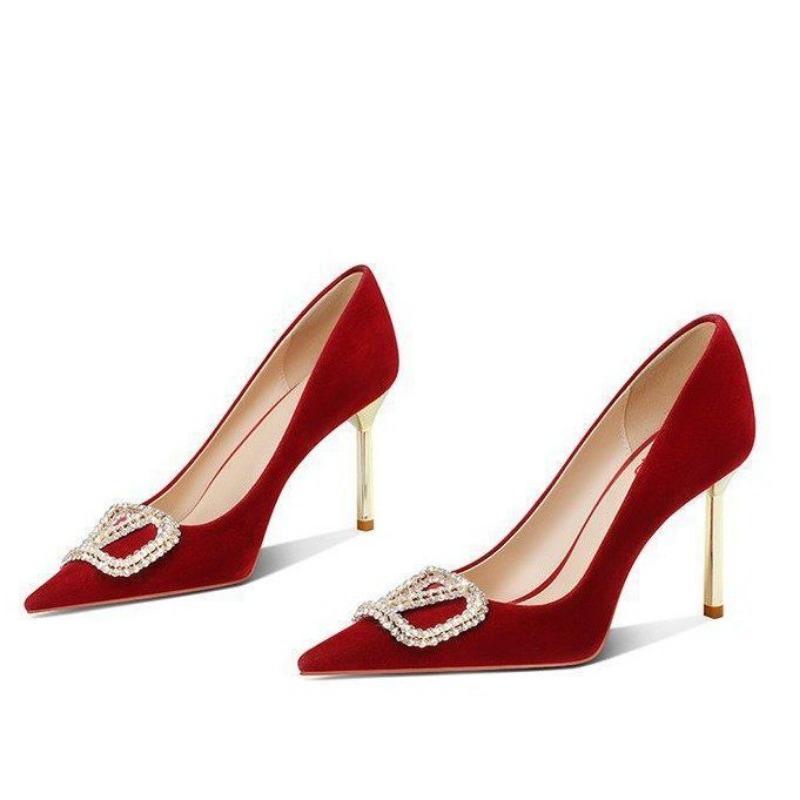 Fashion versatile thin heel pointed rhinestone high heels women's spring and summer new wedding shoes bride single shoes women
