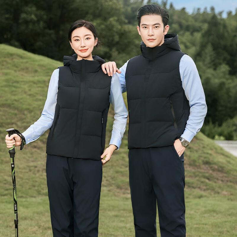 Toluoman Black Unisex Hooded Down Vest