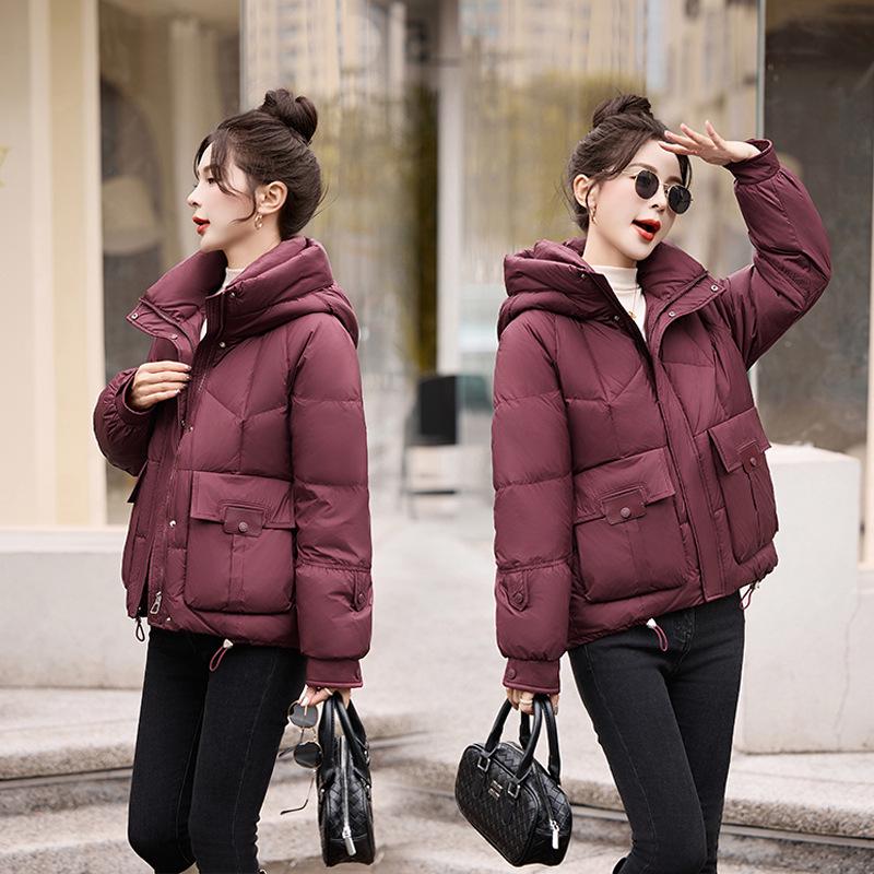 

Женская утолщенная пуховая куртка с капюшоном - Зимняя верхняя одежда в корейском стиле (90% пух белой утки) Small (90-110 Jin)