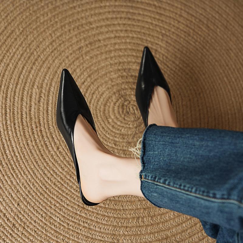 Pointed toe one pedal slippers women's summer fashion outer wear slope heel bag head half drag