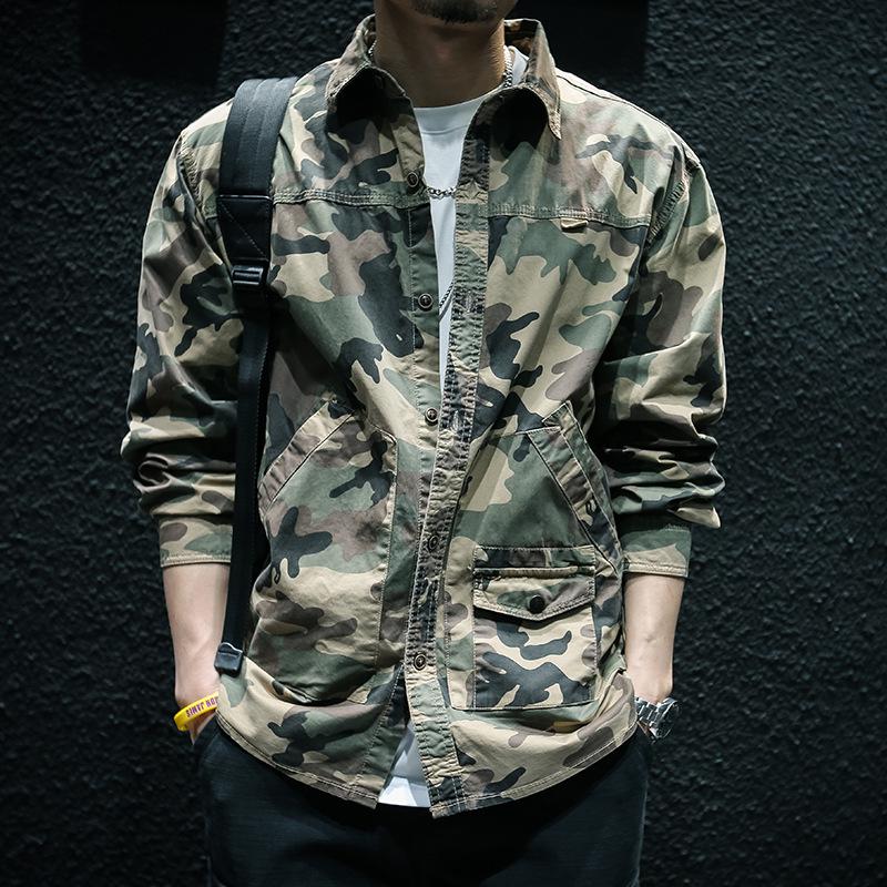 

Men s Trendy Camouflage Long-Sleeve Work Shirt – Spring/Autumn Loose Fit Jacket XL