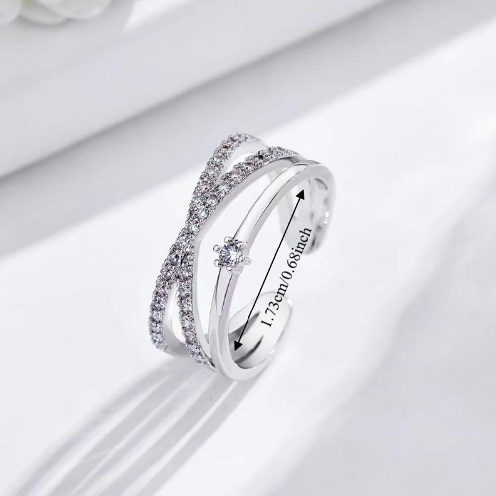 Elegant Zircon Crossed Rings Luxury Plain Ring Exquisite Crystal Finger Rings  For Girls