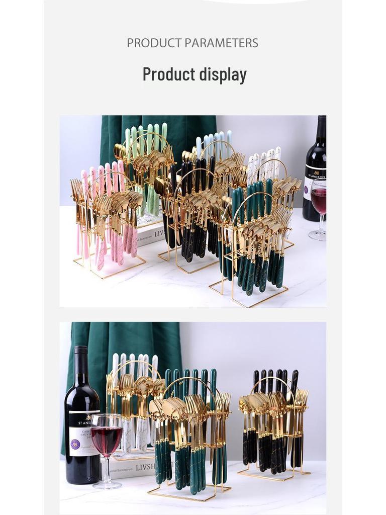 24-Piece Marble Pattern Stainless Steel Cutlery Set with Faux Ceramic Handles - Includes Knife, Fork, Spoon - Gift Boxed.