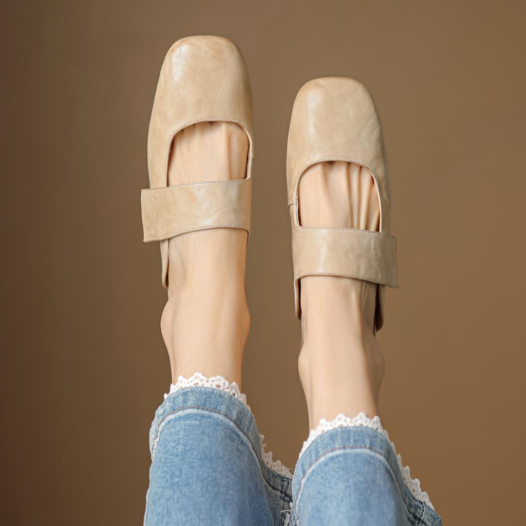 Fashion 2025 New Summer Women Mules Genuine Leather Women Shoes Square Toe Chunky Heel Shoes Cover Toe Slingback Sandals Slippers