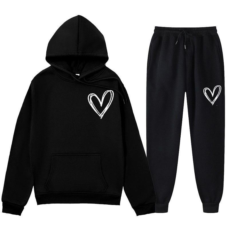Spring and Autumn Sweater European and American Sweatpants Velvet Men's and Women's Loose Tops and Jackets Couple's Printed Hooded Suit